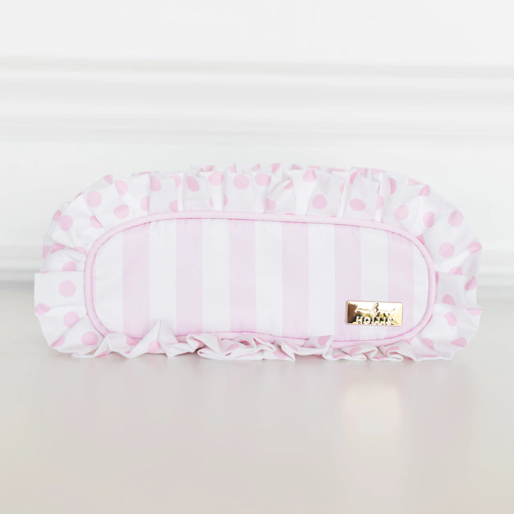 Pink Polka Stripe Pencil Pouch