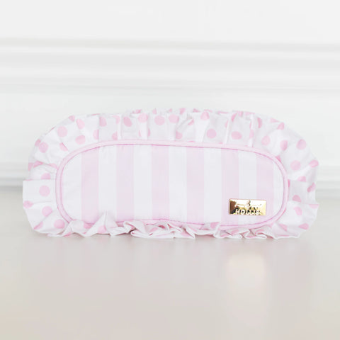 Pink Polka Stripe Pencil Pouch
