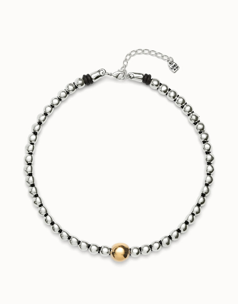 Two-Tone Bead & Leather Necklace