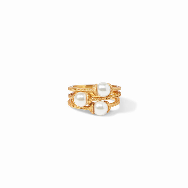 Calypso Gold Trio Ring Set in Pearl
