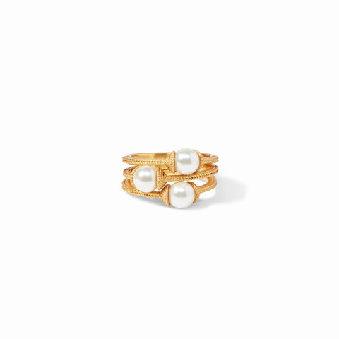 Calypso Gold Trio Ring Set in Pearl