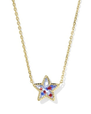 Cassidy Short Pendant Necklace In Red White & Blue Illusion