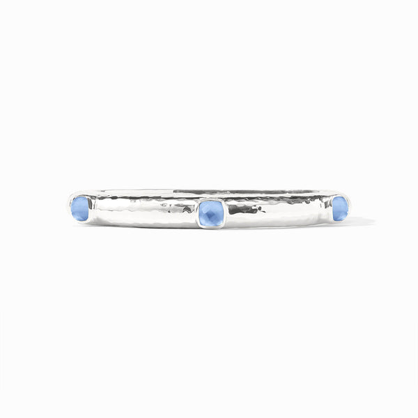 Catalina Silver Stone Hinge Bangle in Iridescent Chalcedony Blue