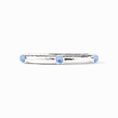 Catalina Silver Stone Hinge Bangle in Iridescent Chalcedony Blue