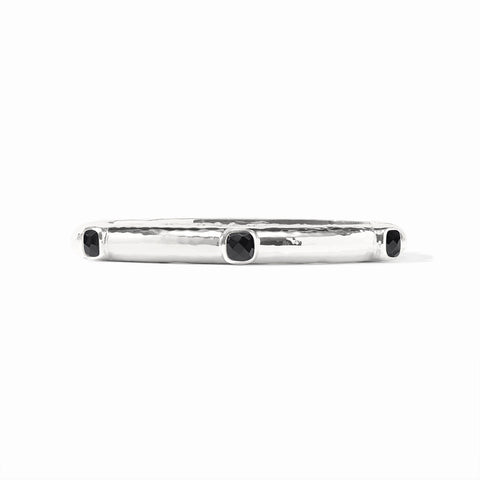 Catalina Stone Hinge Silver Bangle in Obsidian Black