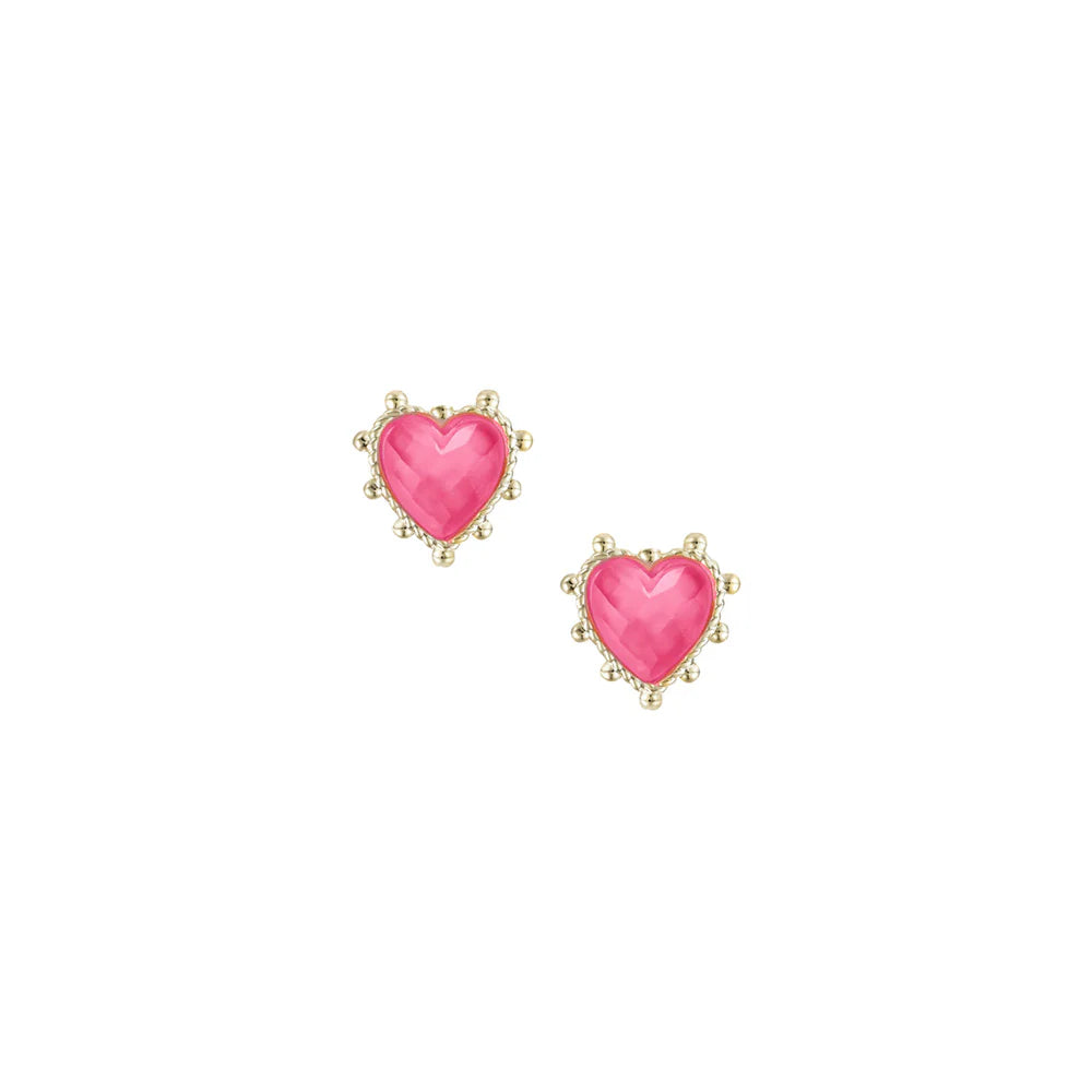 Adorned Heart Stud Earrings in Pink Enamel