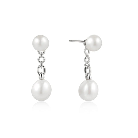 Freshwater Pearl Stud Ear Jackets in Silver
