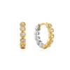 Two-Tone Bezel CZ Huggie Hoop Earrings