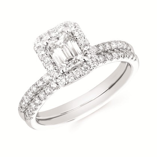 Lab Grown Diamond Halo Engagement Ring & Band
