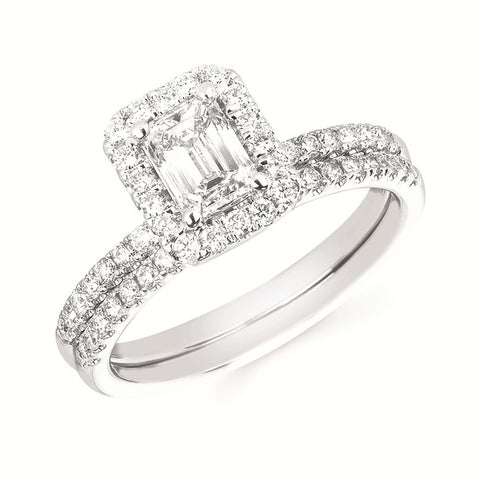 Lab Grown Diamond Halo Engagement Ring & Band