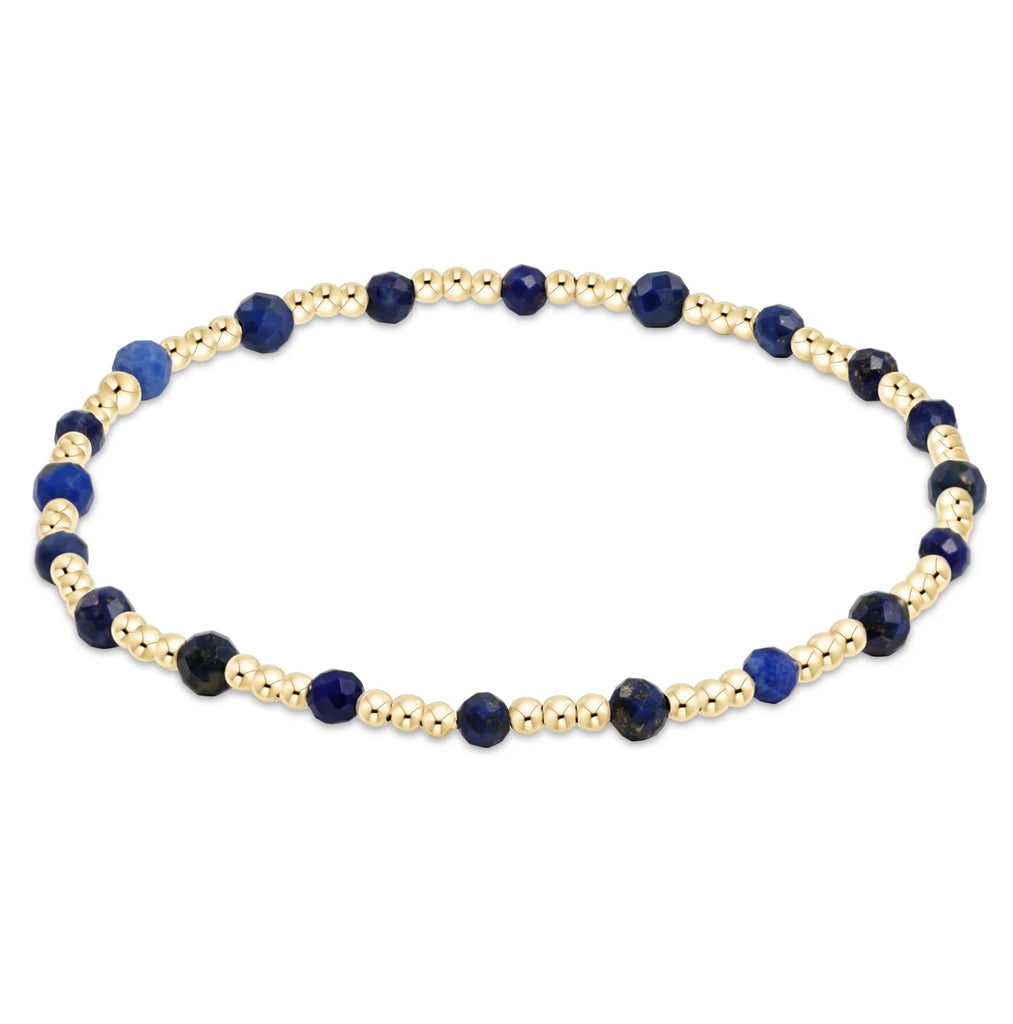 Gemstone Gold Sincerity Pattern 3mm Bead Bracelet - Lapis