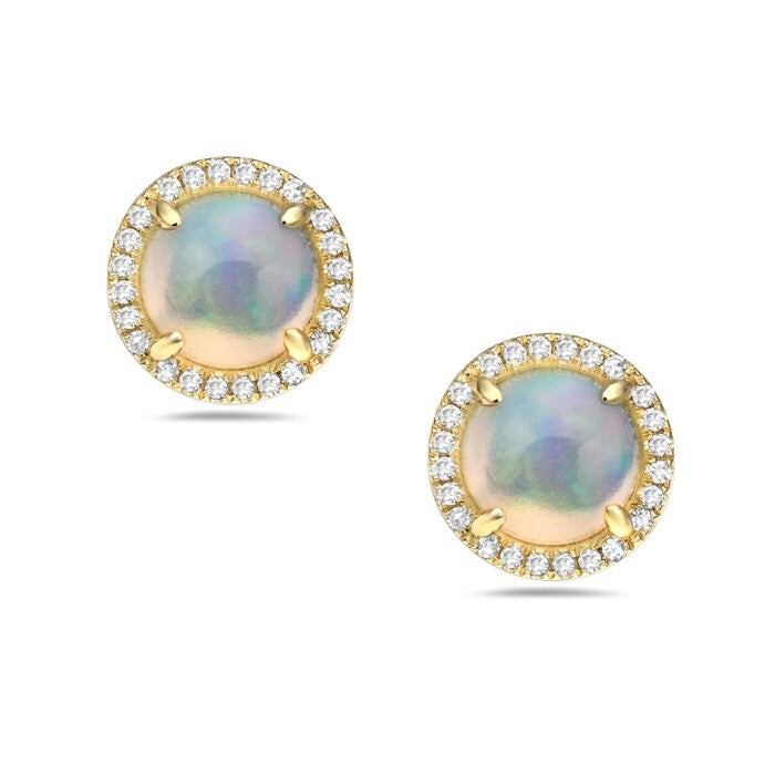 Opal Diamond Halo Stud Earrings - Round