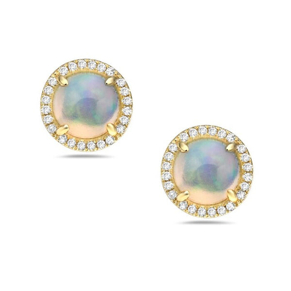 Opal Diamond Halo Stud Earrings - Round
