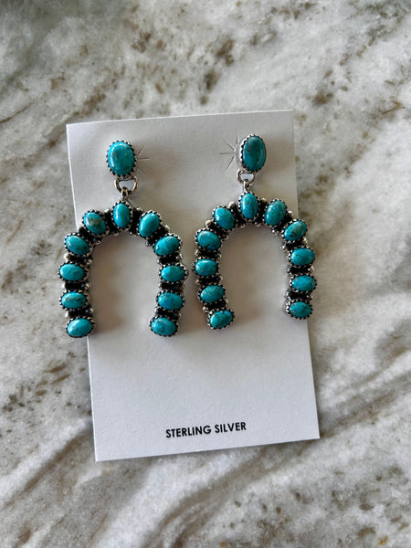 Turquoise Statement Open Horseshoe Earrings