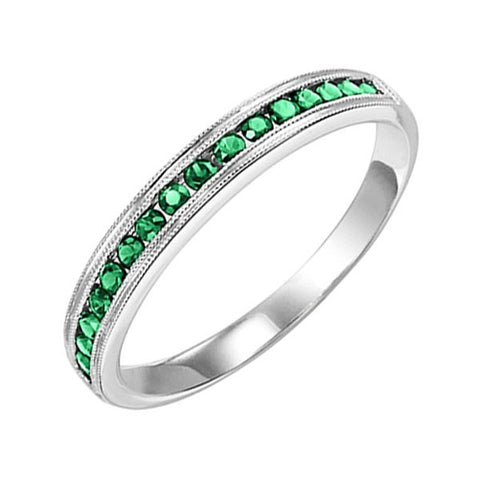 Emerald Millgrain Channel Set Birthstone Band