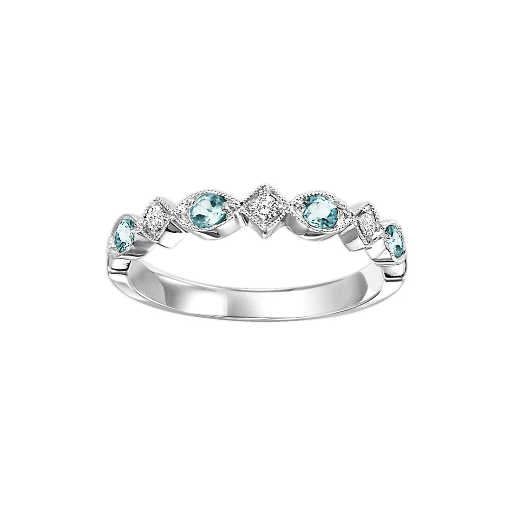 Blue Topaz & Diamond Birthstone Band