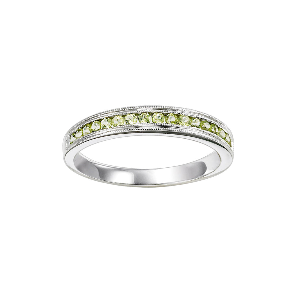 Peridot Millgrain Channel Set Birthstone Band