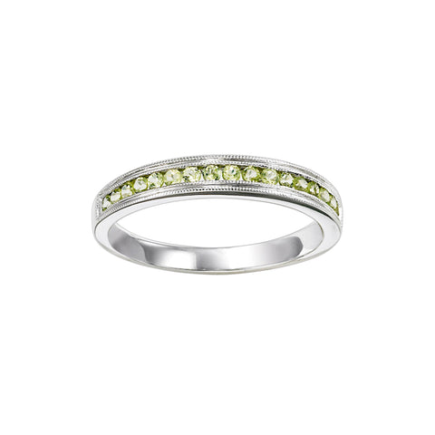 Peridot Millgrain Channel Set Birthstone Band