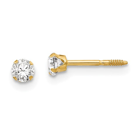 Kids 3mm Round CZ Earrings with Screwback