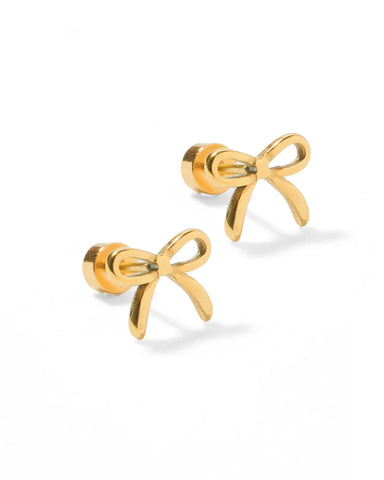 Sadie Gold Bow Flat Back Screw Back Earrings