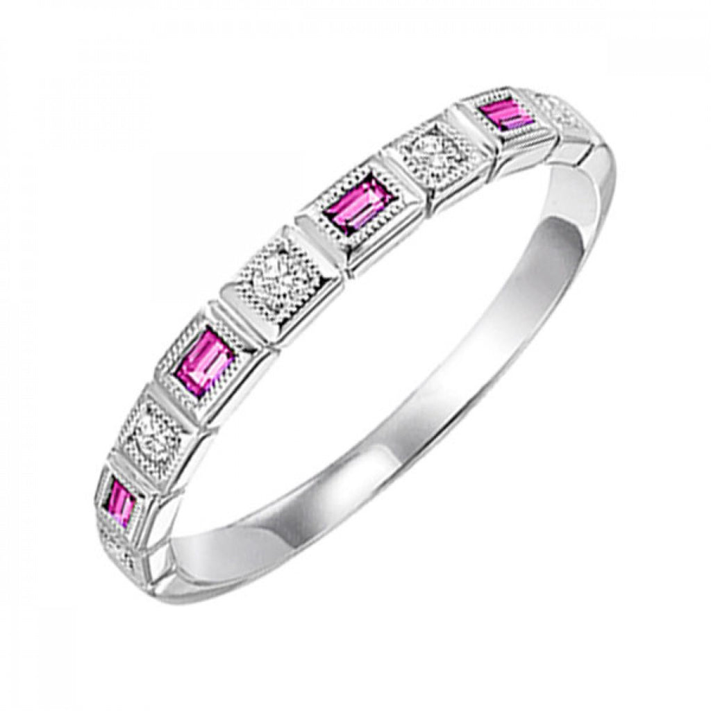 Pink Sapphire & Diamond Birthstone Band