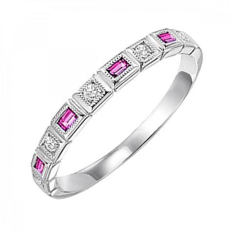 Pink Sapphire & Diamond Birthstone Band