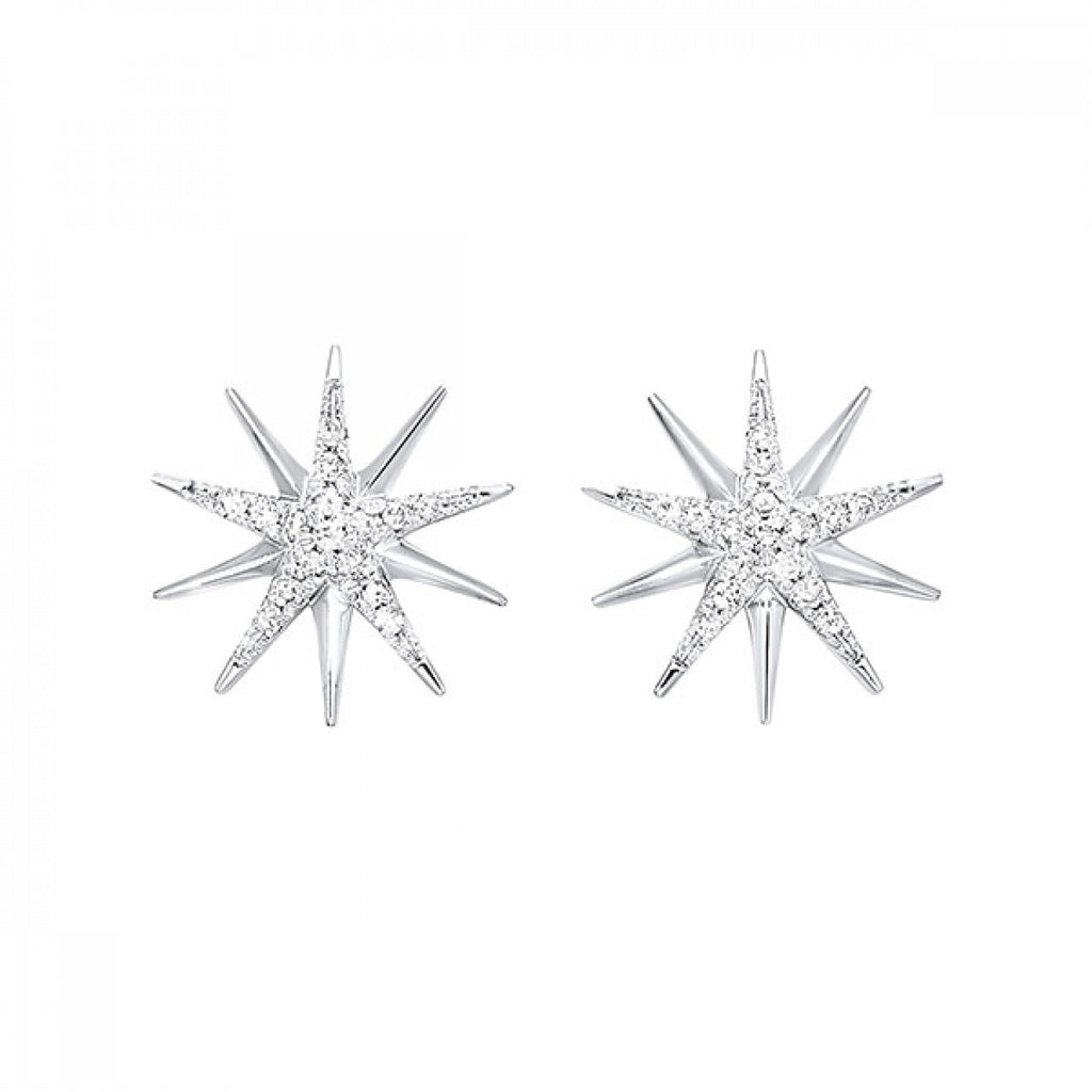 Starburst Silver & Diamond Stud Earrings