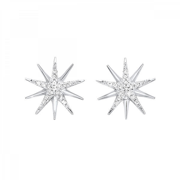 Starburst Silver & Diamond Stud Earrings