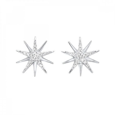 Starburst Silver & Diamond Stud Earrings