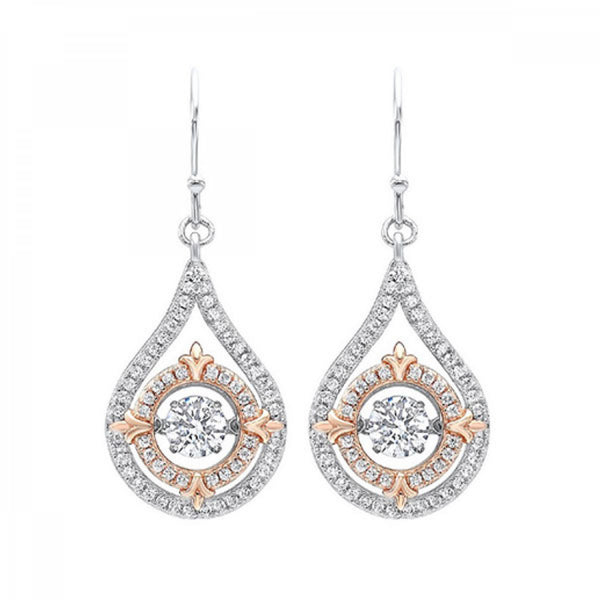 Sterling Silver & Rose Gold Plated CZ Dangle Earrings