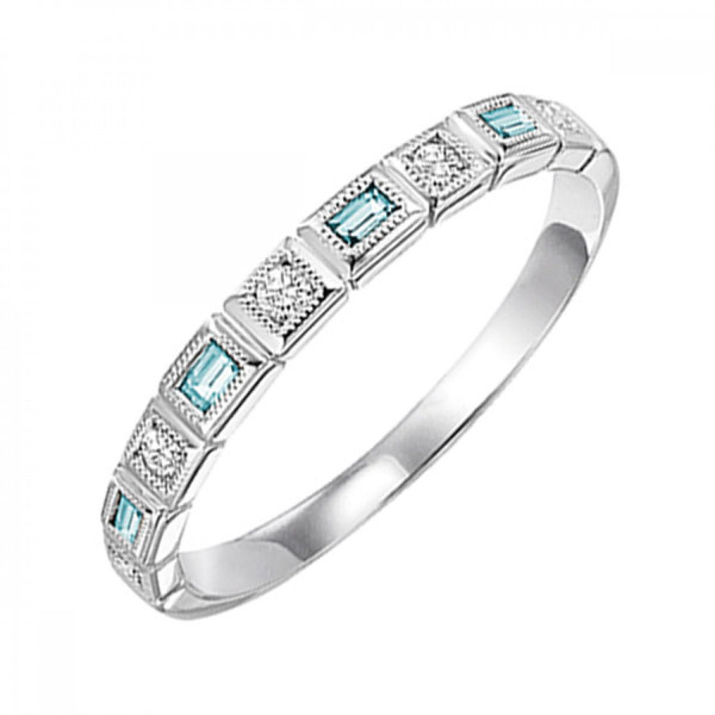 Blue Topaz & Diamond Birthstone Band