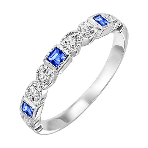 Sapphire & Diamond Heart Birthstone Band