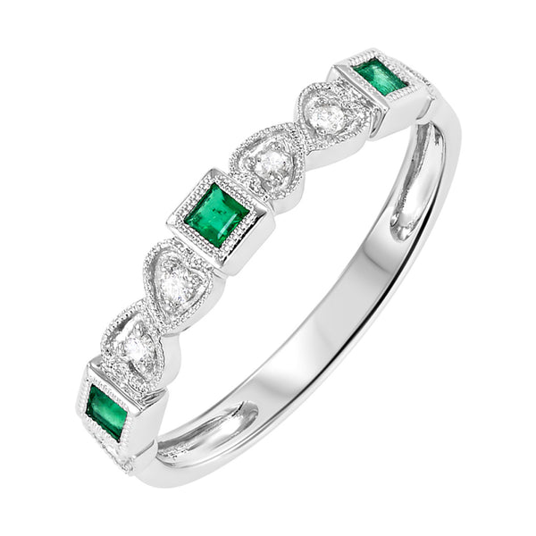 Emerald & Diamond Heart Birthstone Band