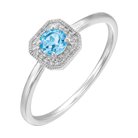 Birthstone and Diamond Ring | White Gold