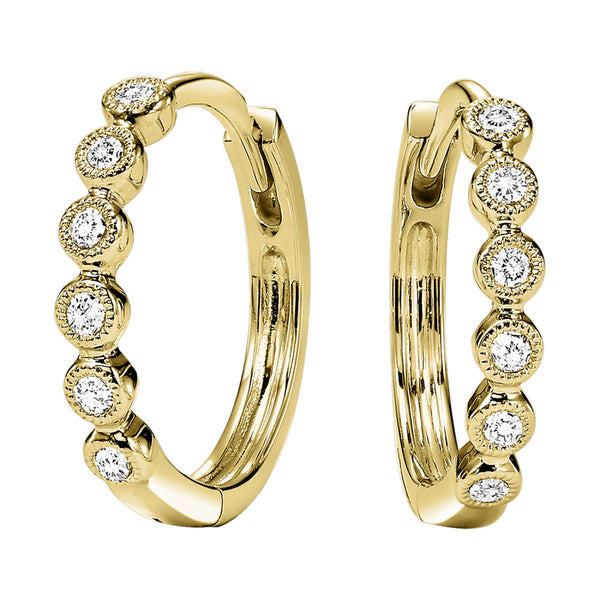Bezel Set Diamond Huggie Hoop Earrings
