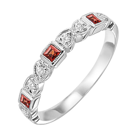 Garnet & Diamond Heart Birthstone Band