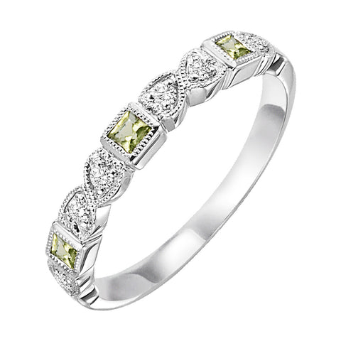 Peridot & Diamond Heart Birthstone Band