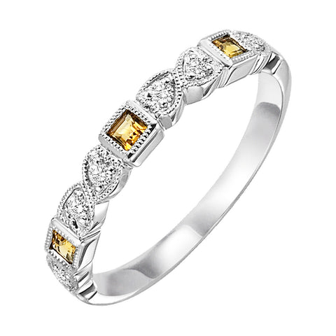 Citrine & Diamond Heart Birthstone Band