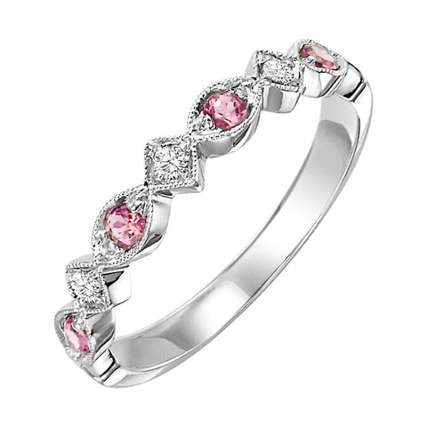 Pink Topaz & Diamond Birthstone Band