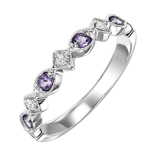 Amethyst & Diamond Birthstone Band