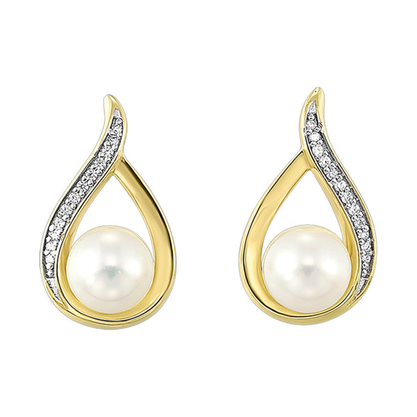 Pearl & Diamond Stud Earrings