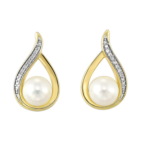 Pearl & Diamond Stud Earrings