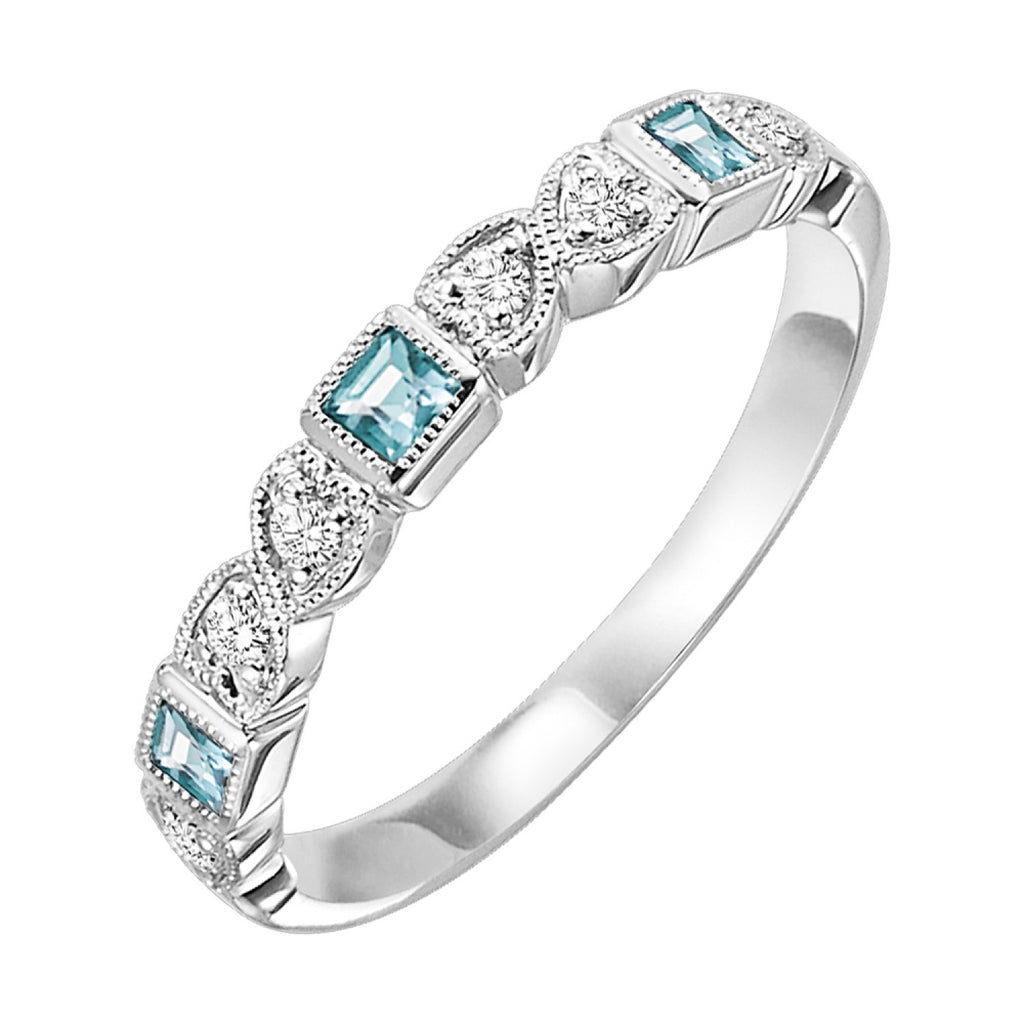 Blue Topaz & Diamond Heart Birthstone Band