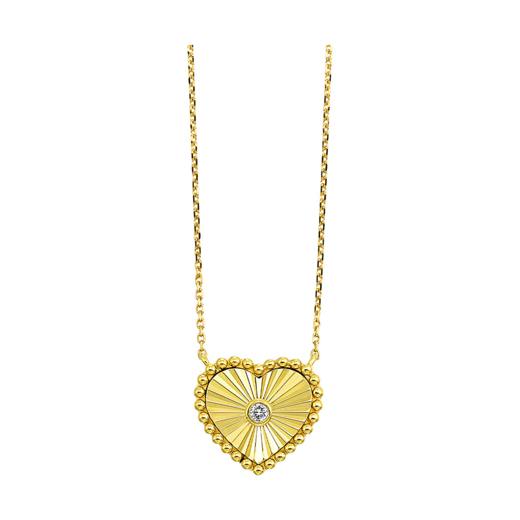 Fluted Heart Gold Diamond Necklace