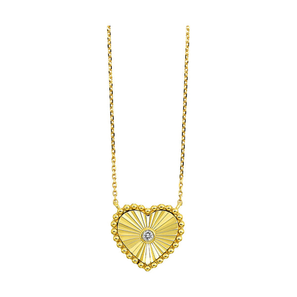 Fluted Heart Gold Diamond Necklace
