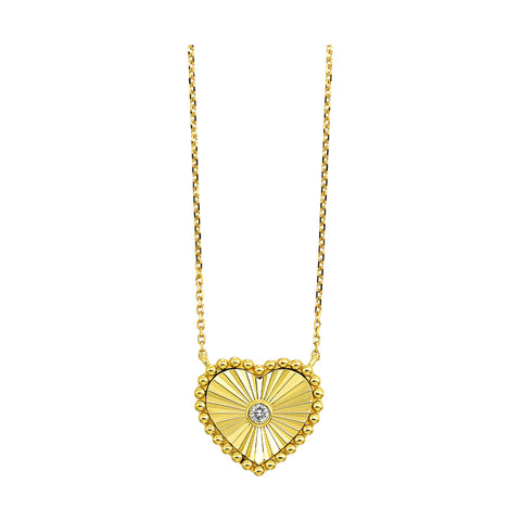 Fluted Heart Gold Diamond Necklace