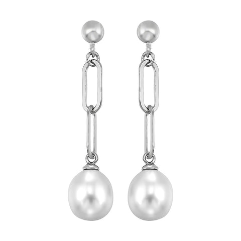 Freshwater Pearl Paperclip Dangle Earrings