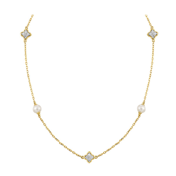Diamond & Pearl Station Necklace