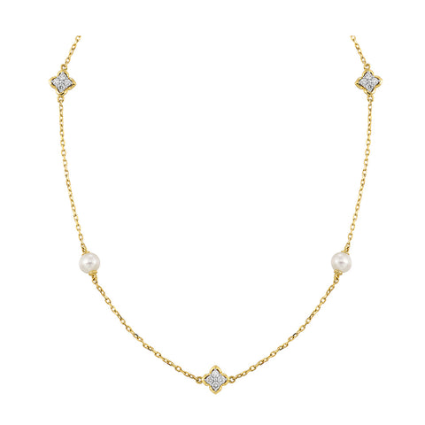 Diamond & Pearl Station Necklace