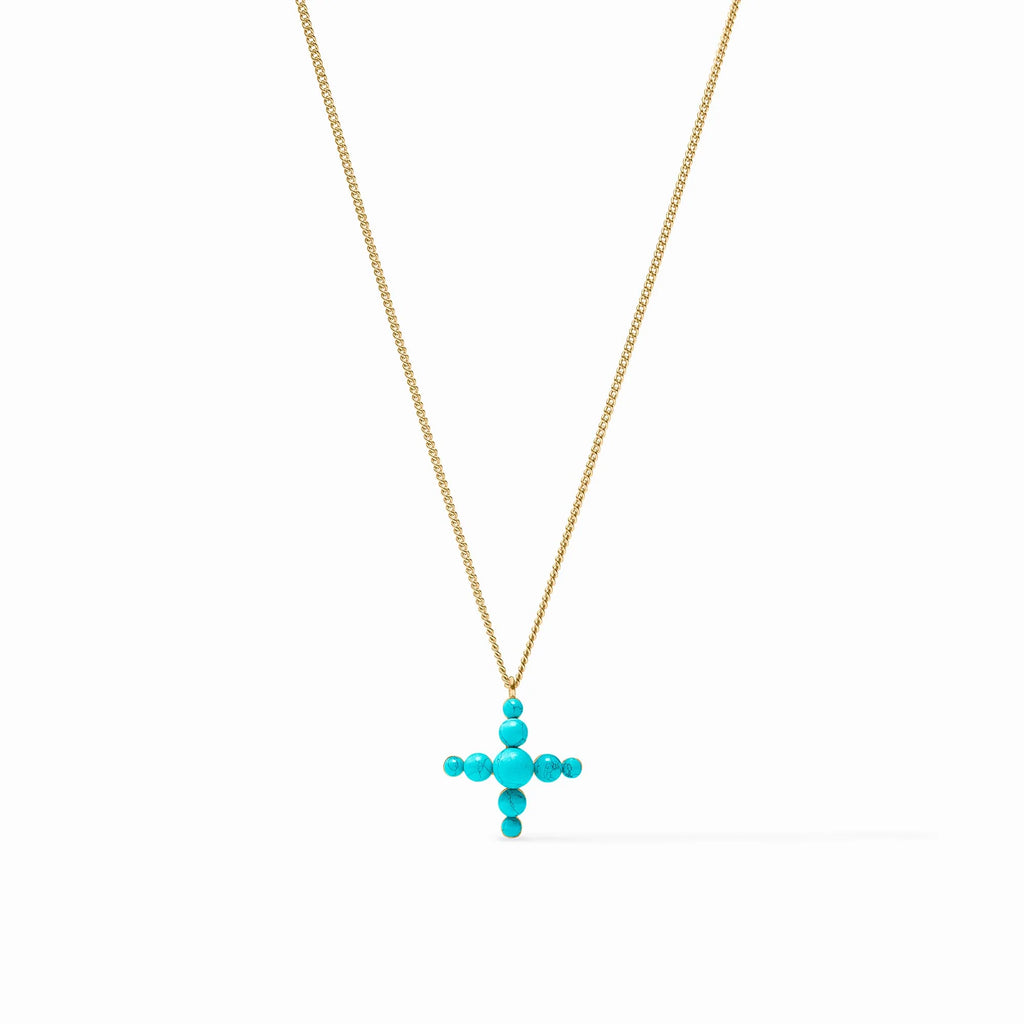 Gumdrop Cross Delicate Necklace in Gold - Turquoise Blue
